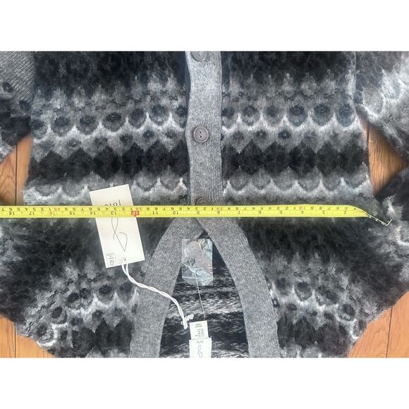 NWT JOIE XS Wool Blend V Neck Cardigan Sweater Grey Print - Picture 6 of 6